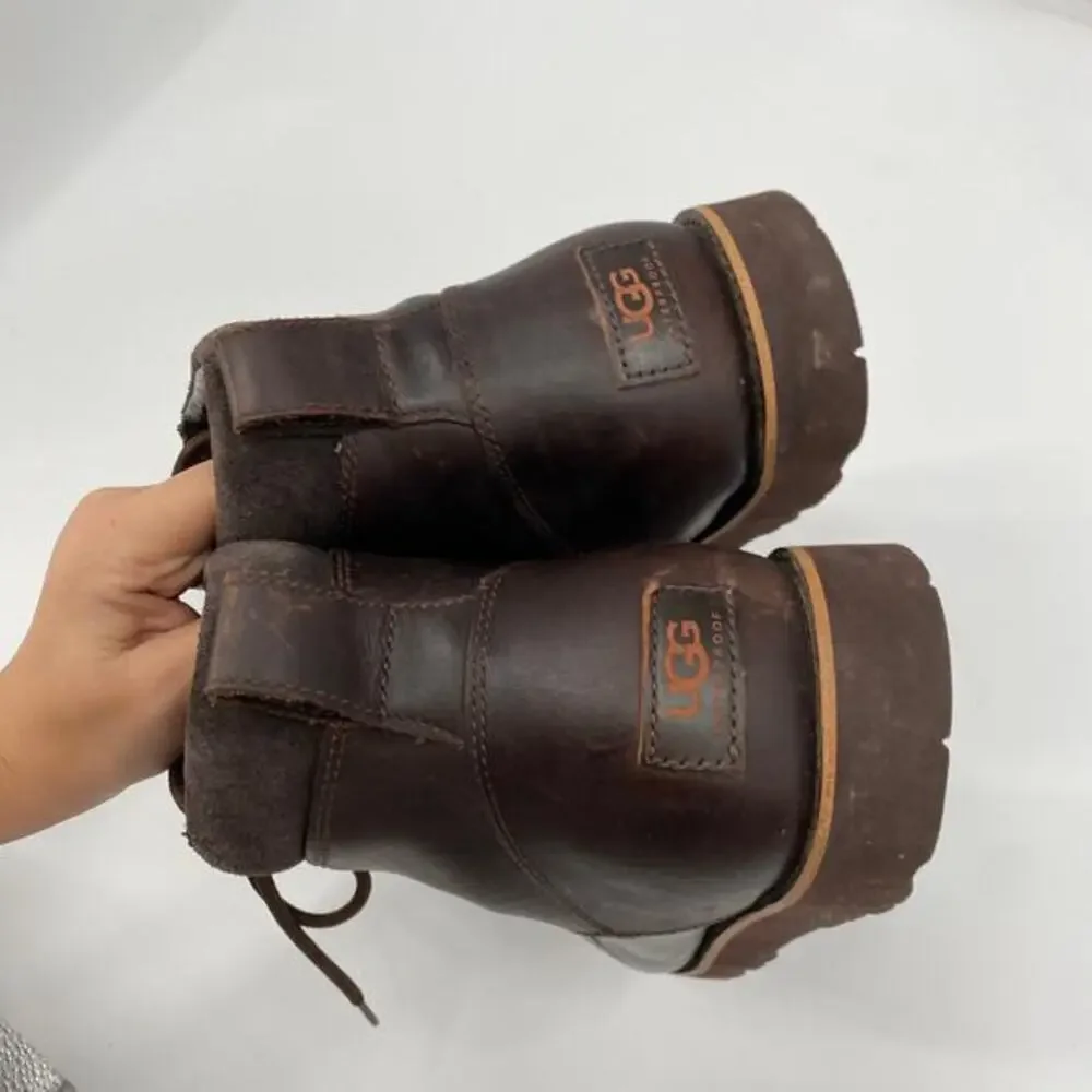 Ugg brown‎ leather sherpa lined mens lace up boots